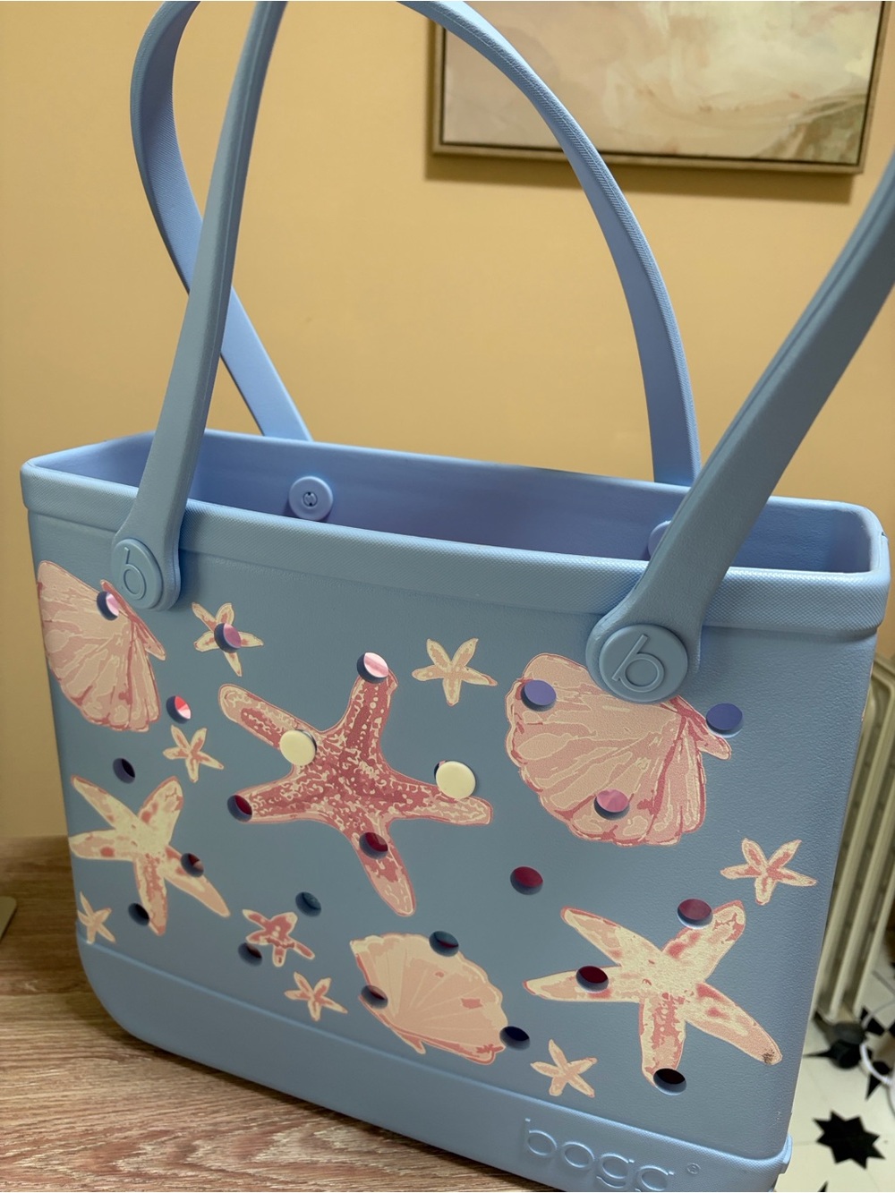 BOGG BAG Light Blue Tote with Pink Seashell & Starfish Print - Picture 3 of 9